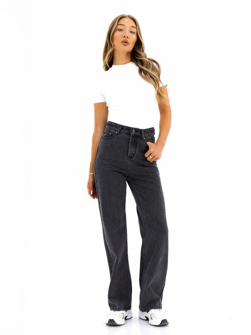 Blakely Wide Leg Jeans - Washed Black