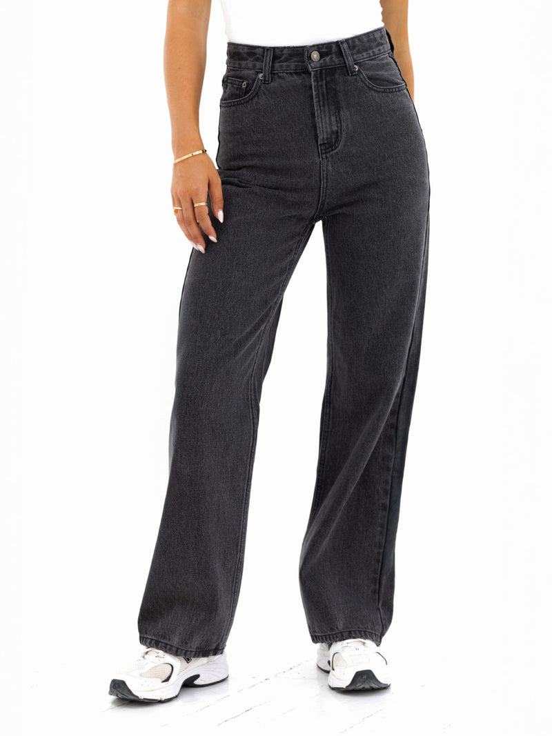 Blakely Wide Leg Jeans - Washed Black