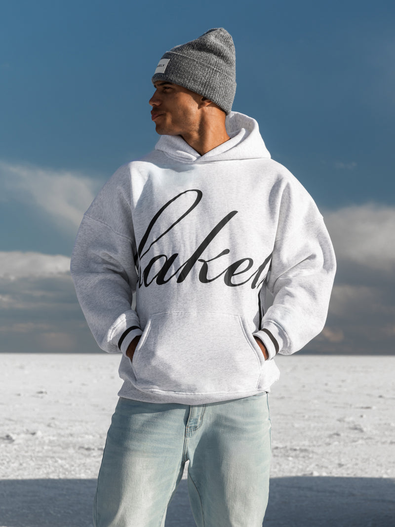 Abel Relaxed Script Hoodie - Marl White