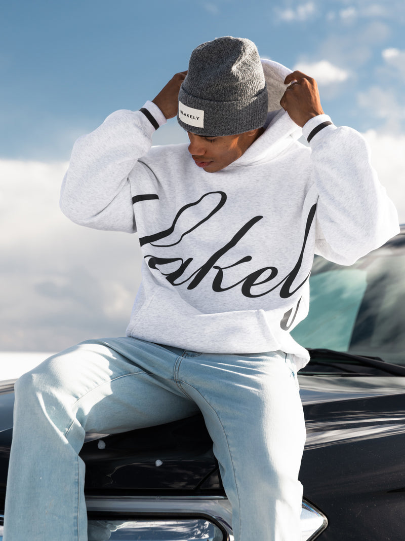 Abel Relaxed Script Hoodie - Marl White
