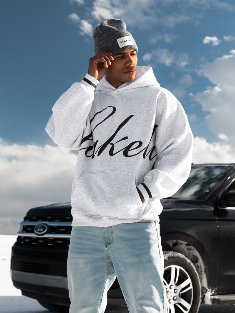 Abel Relaxed Script Hoodie - Marl White