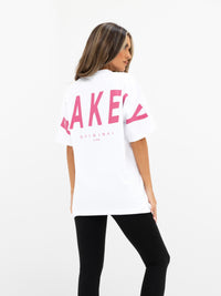 Isabel Oversized T-Shirt - White & Hot Pink