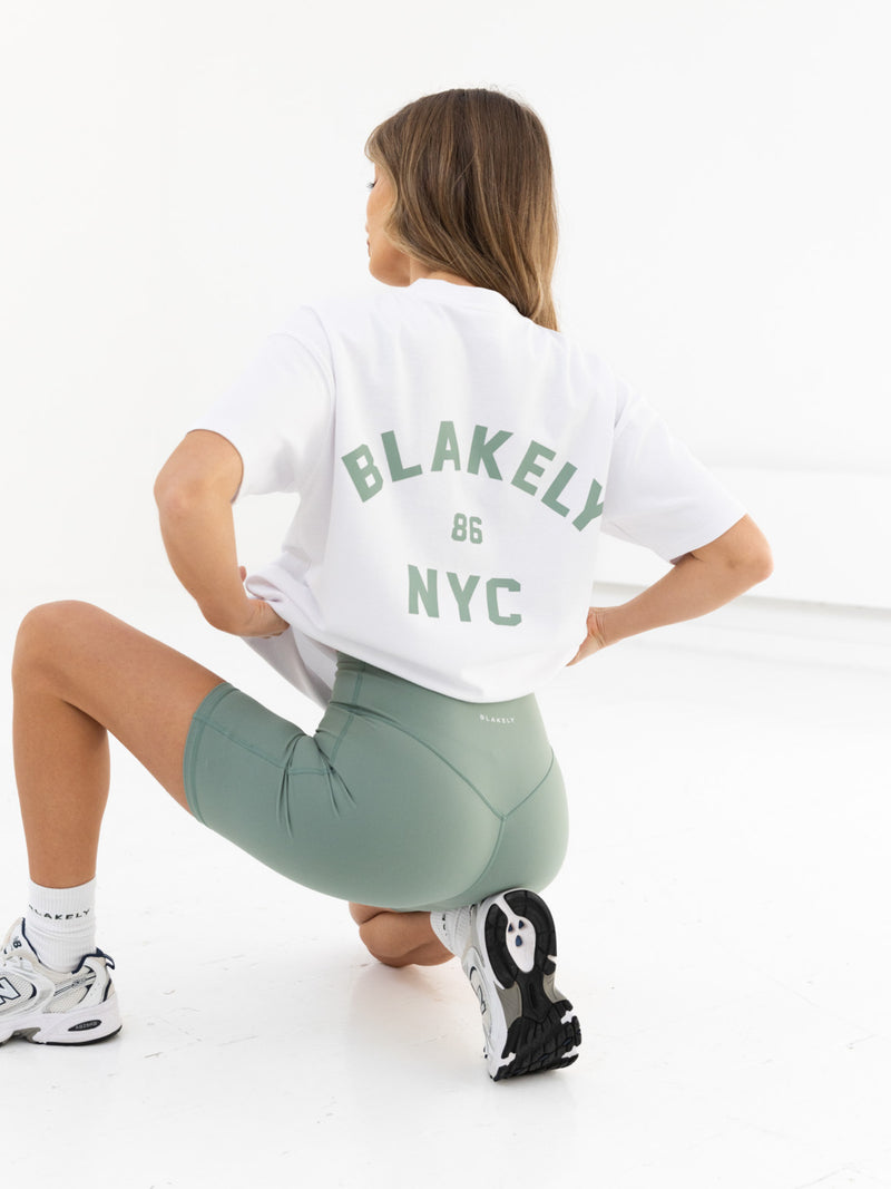 NYC Oversized T-Shirt & Active Shorts Set - Sage Green & White