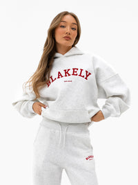 Varsity Oversized Hoodie - Marl White & Chilli Red