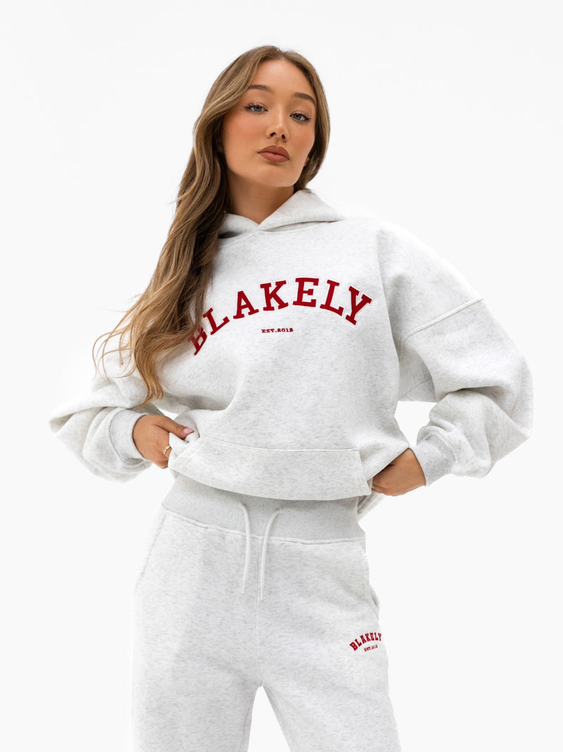 Varsity Oversized Hoodie - Marl White & Chilli Red