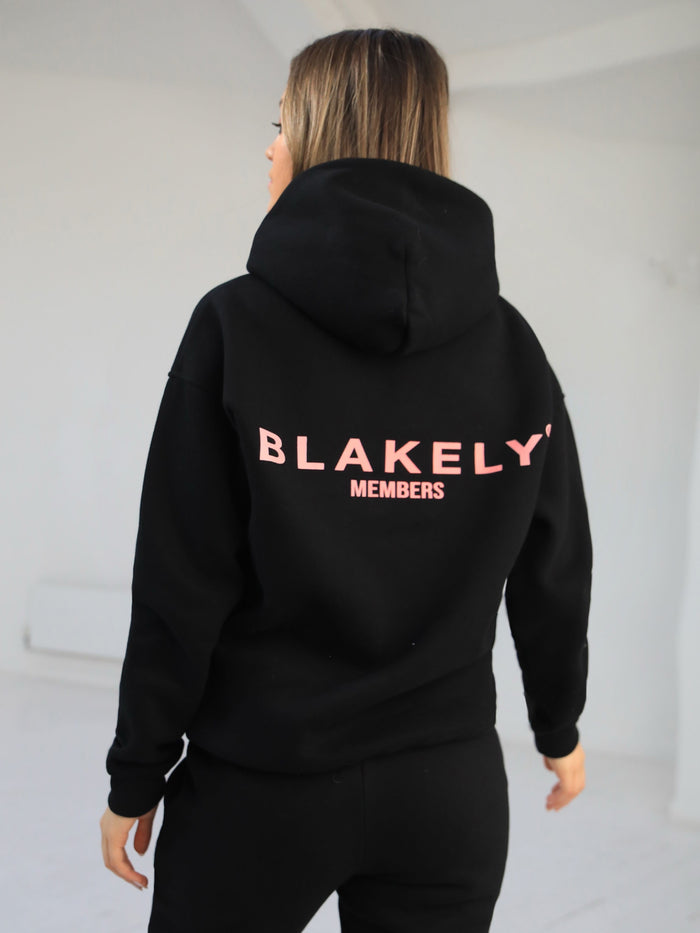 Members Womens Relaxed Hoodie - Black & Pink