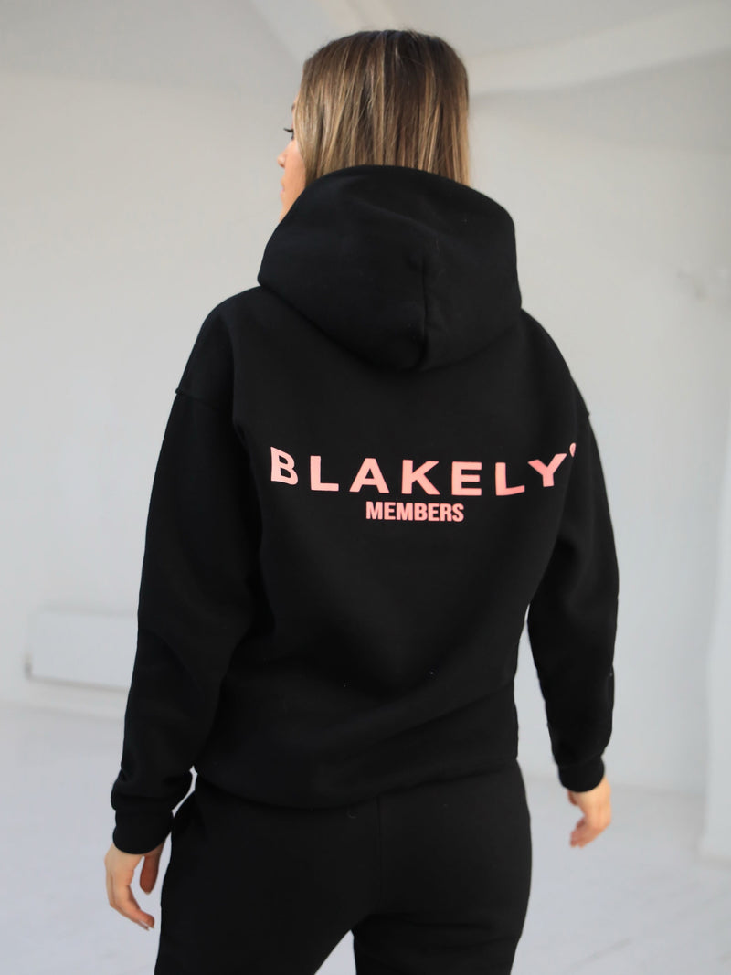 Members Womens Relaxed Hoodie - Black & Pink