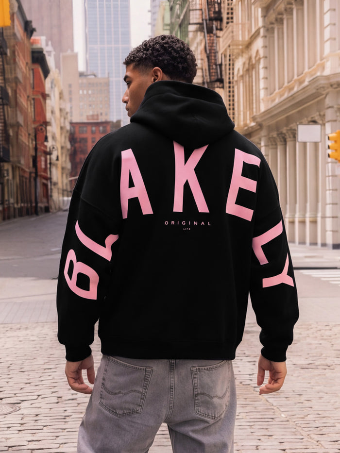 Members Idris Oversized Hoodie - Black & Pink