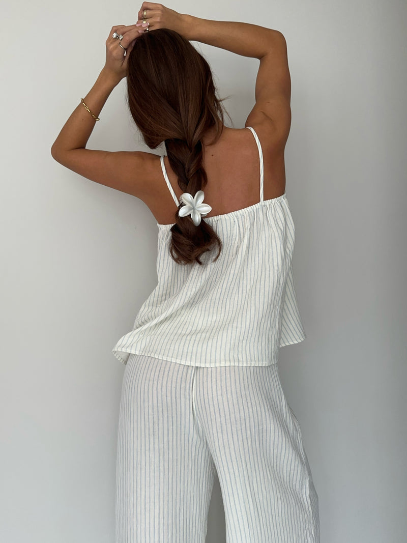 Mila Wide Leg Trousers - White & Blue Stripe