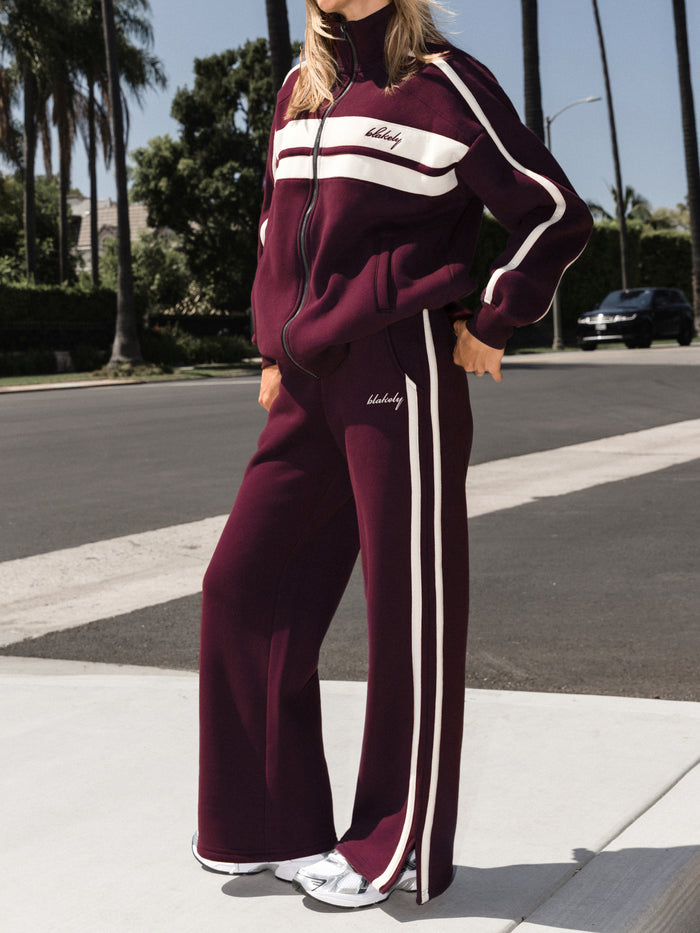 Yasmin Wide Leg Sweatpants - Deep Burgundy