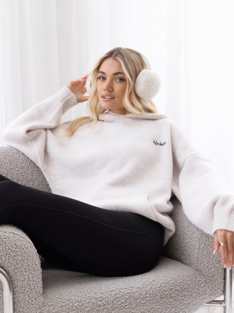 Marley Oversized Knitted Hoodie - Marl White