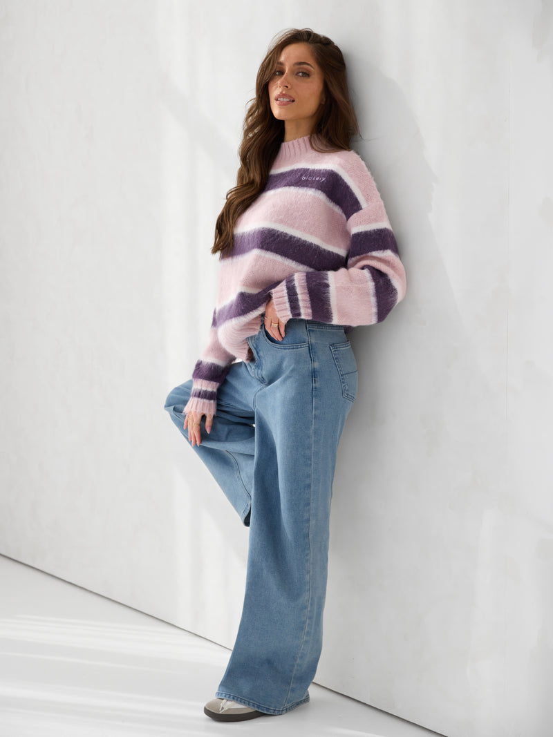 Billie Stripe Knitted Jumper - Rich Plum
