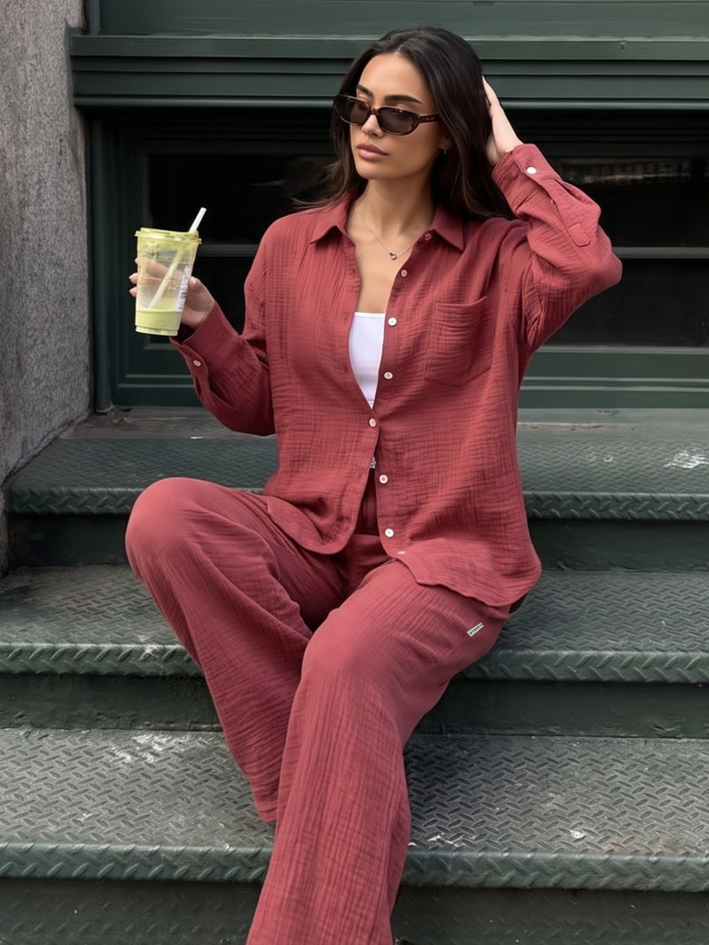 Mila Oversized Shirt - Washed Red