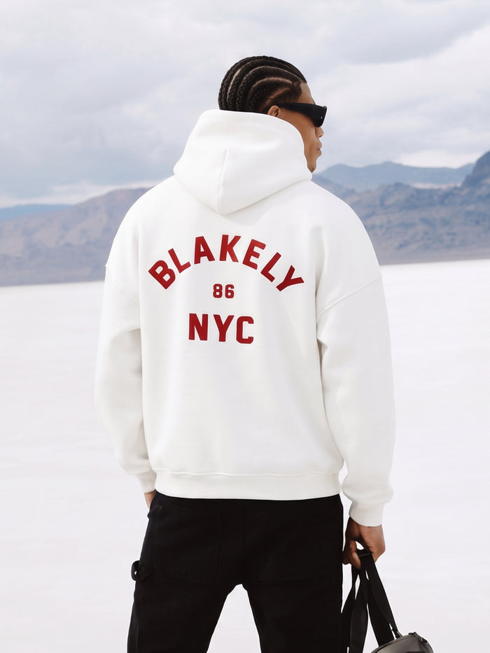 NYC Relaxed Hoodie - White & Red