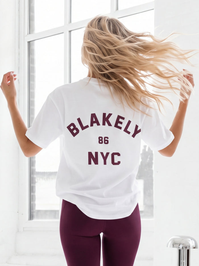 NYC Oversized T-Shirt - White & Dark Cherry