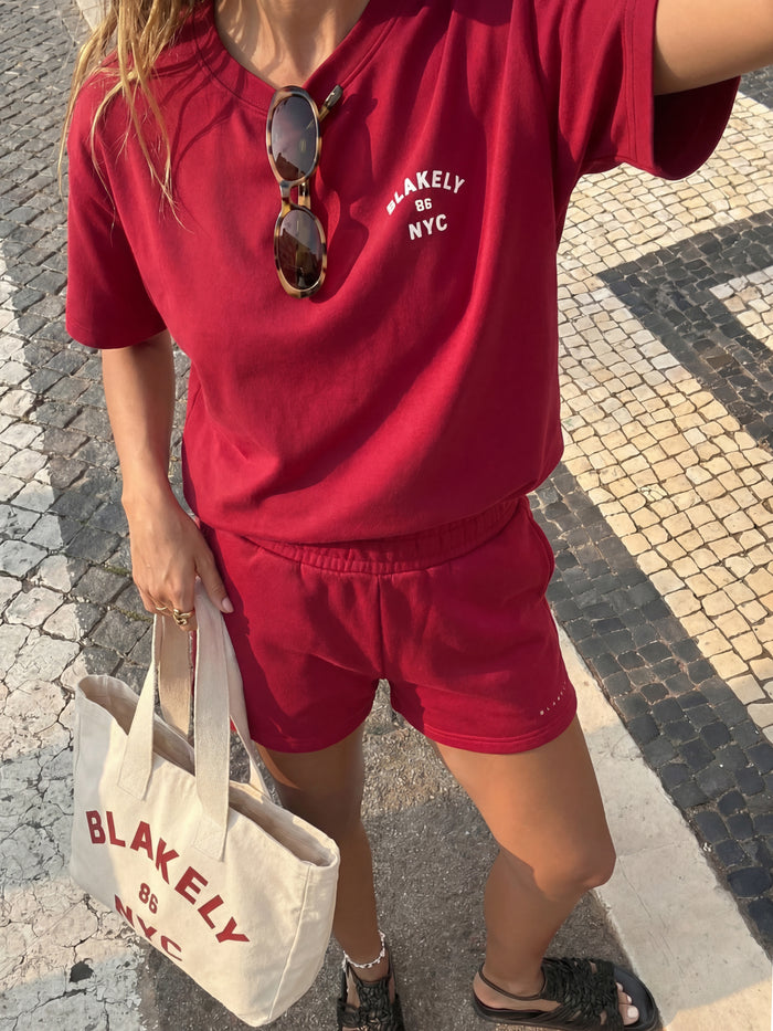 NYC Oversized T-Shirt & Isabel Jogger Shorts Set - Cherry Red