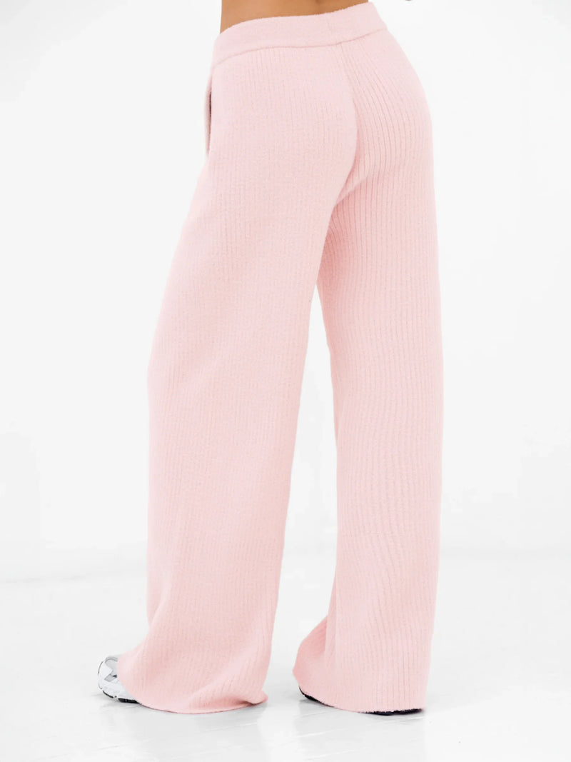 Zoey Ribbed Wide Leg Trousers - Baby Pink