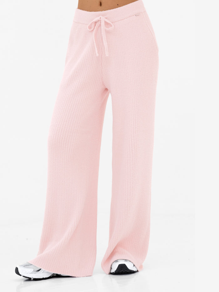 Zoey Ribbed Wide Leg Trousers - Baby Pink