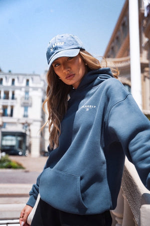 Riviera Initial Relaxed Women's Hoodie - Mid Blue