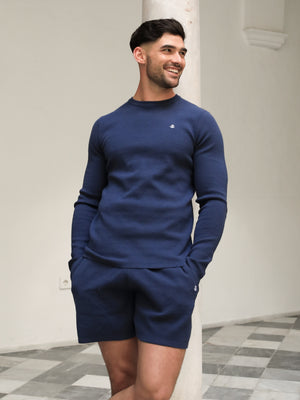 Riad Knitted Long Sleeve T-Shirt - Blue