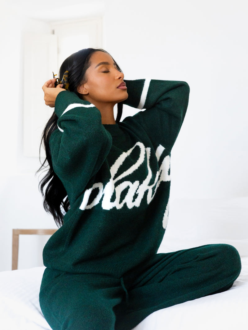 Margot Script Oversized Knitted Jumper - Emerald Green