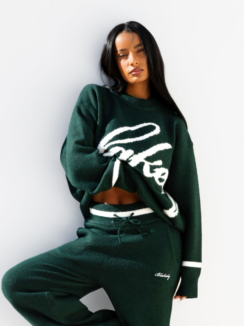 Margot Script Oversized Knitted Jumper - Emerald Green