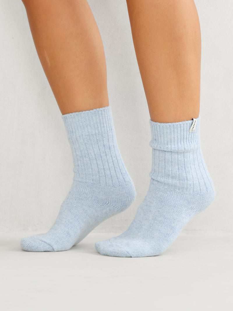 Label Knitted Socks - Baby Blue