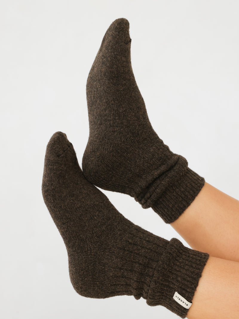 Label Knitted Socks - Chocolate Brown