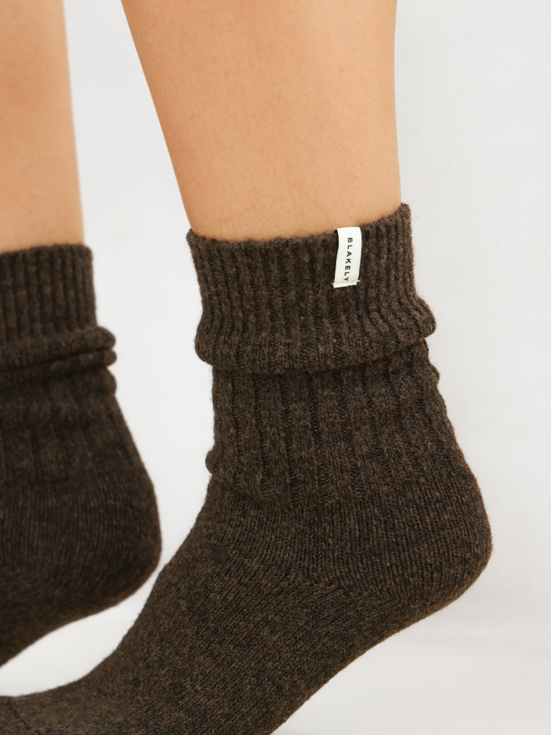 Label Knitted Socks - Chocolate Brown