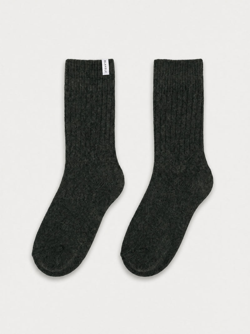 Label Knitted Socks - Dark Green