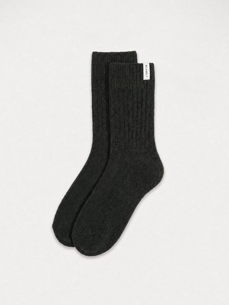 Label Knitted Socks - Dark Green