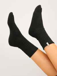 Label Knitted Socks - Dark Green