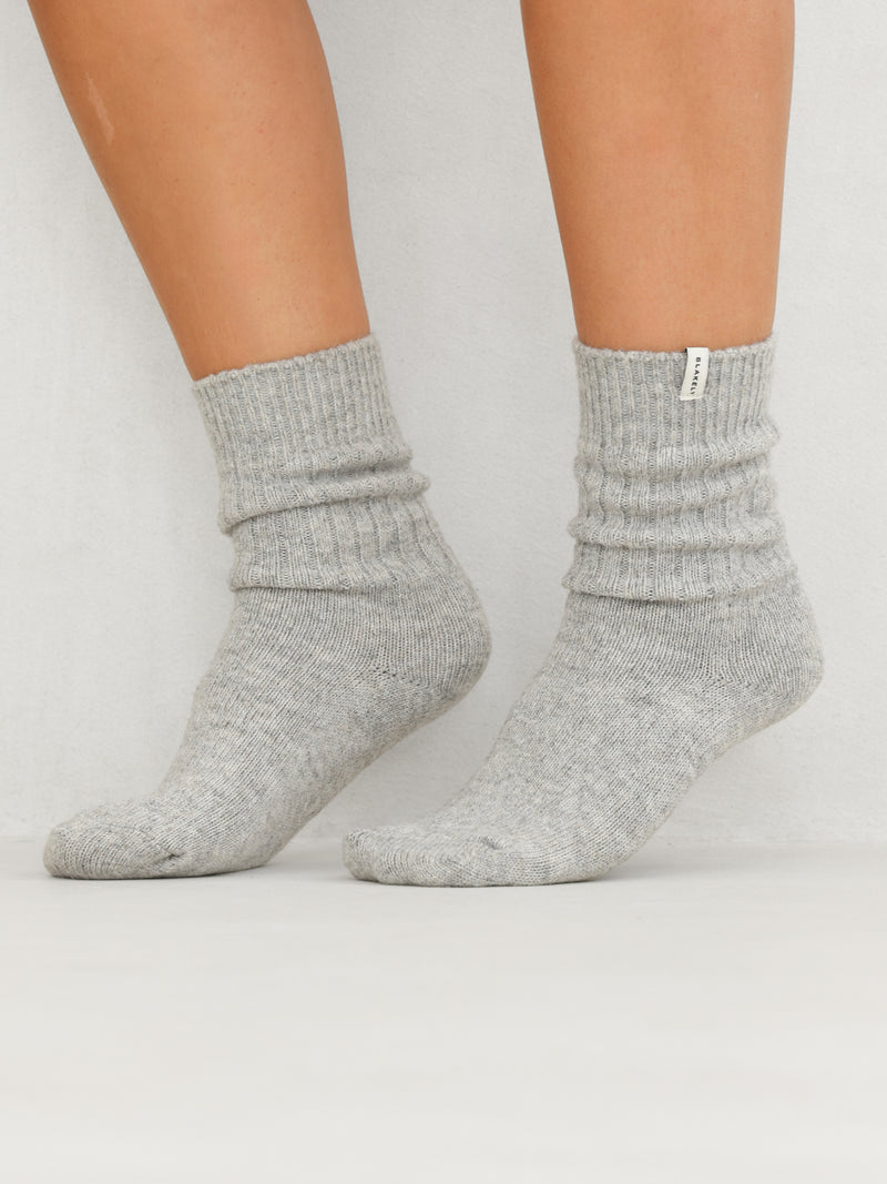 Label Knitted Socks - Marl Grey