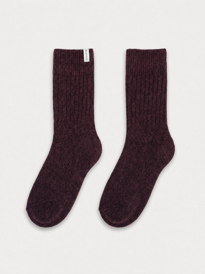 Label Knitted Socks - Dark Mulberry