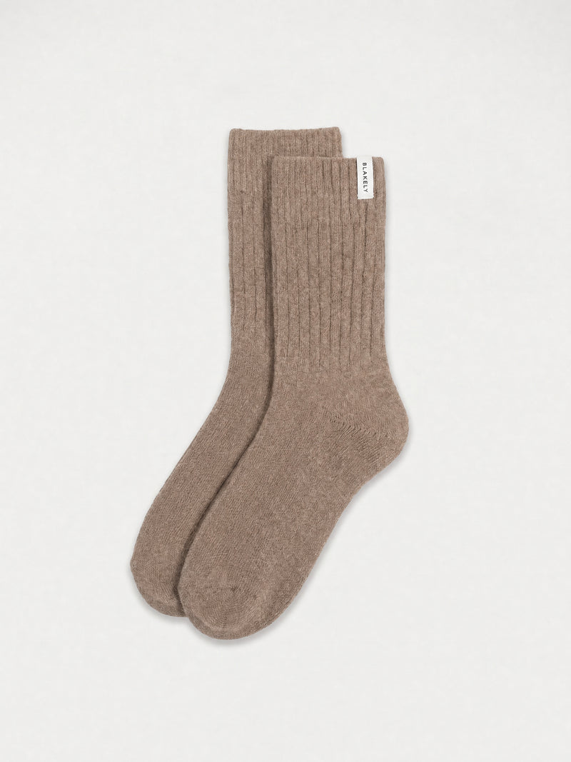 Label Knitted Socks - Soft Brown