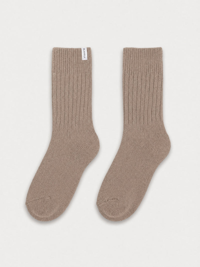 Label Knitted Socks - Soft Brown