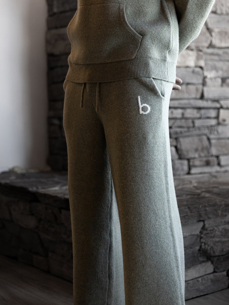Alfie Knitted Wide Leg Sweatpants - Safari Green