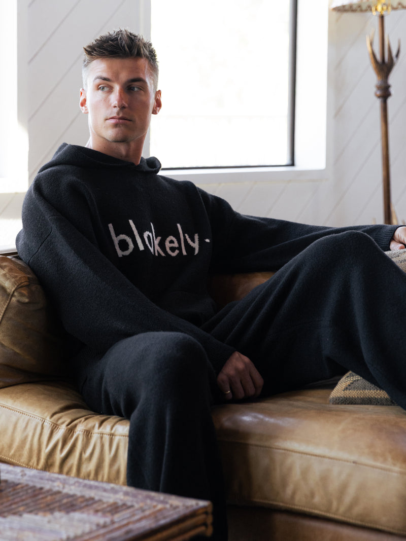 Alfie Knitted Wide Leg Sweatpants - Black