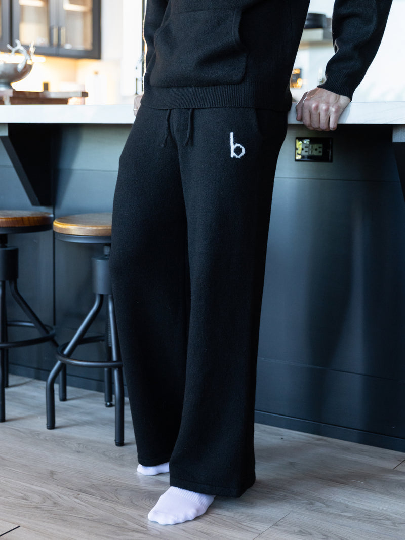 Alfie Knitted Wide Leg Sweatpants - Black