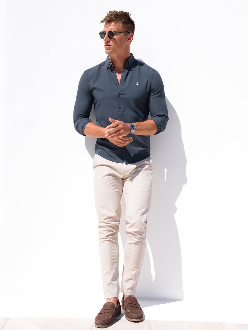 Carter Long Sleeve Shirt - Petrol Blue