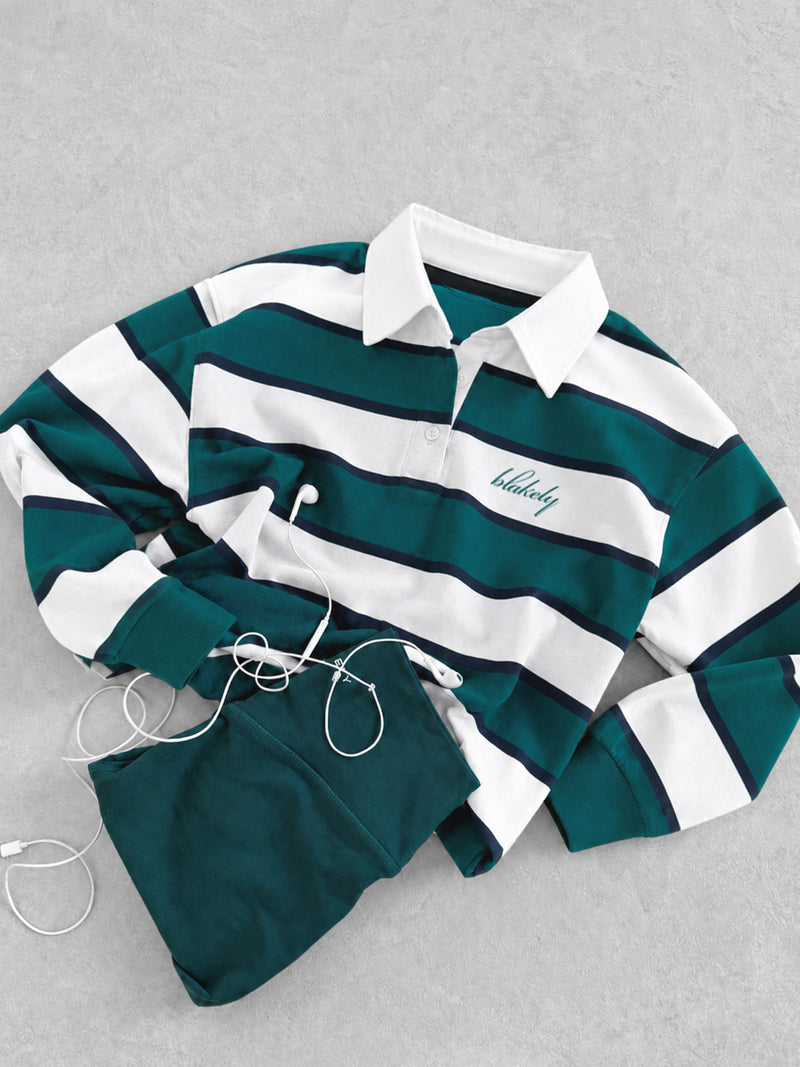 Skye Stripe Rugby Shirt - Green Mix