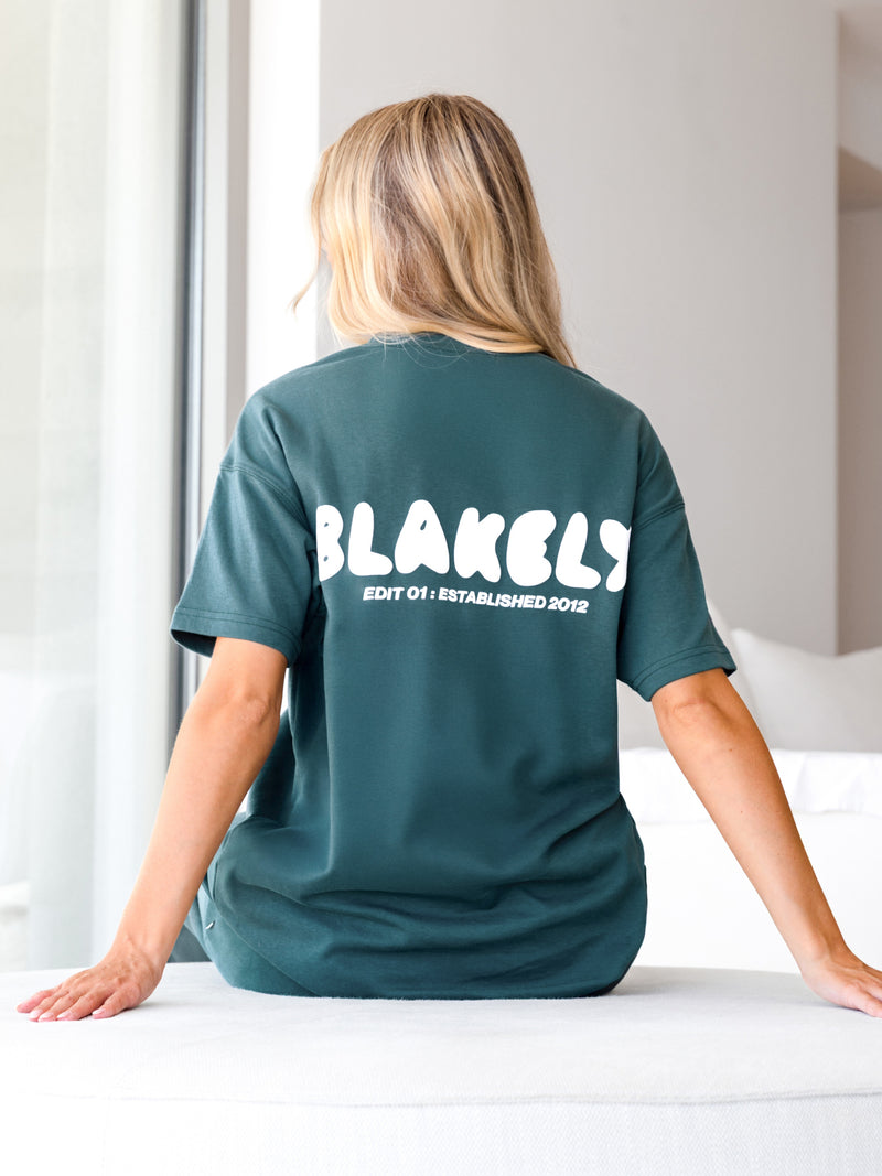 Cloud Print Oversized T-Shirt - Teal Green