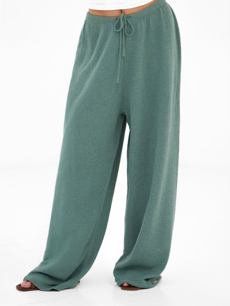 Tia Tomato Oversized T-Shirt & Mae Crochet Trousers Set - White & Sage Green