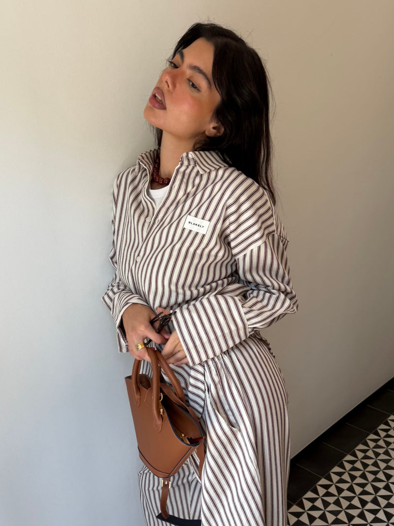 Lou Oversized Stripe Shirt - Chestnut Brown