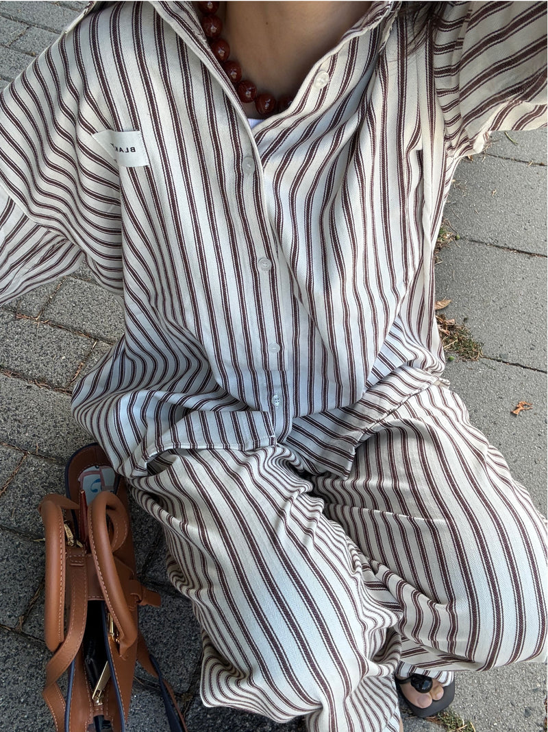Lou Stripe Trousers - Chestnut Brown