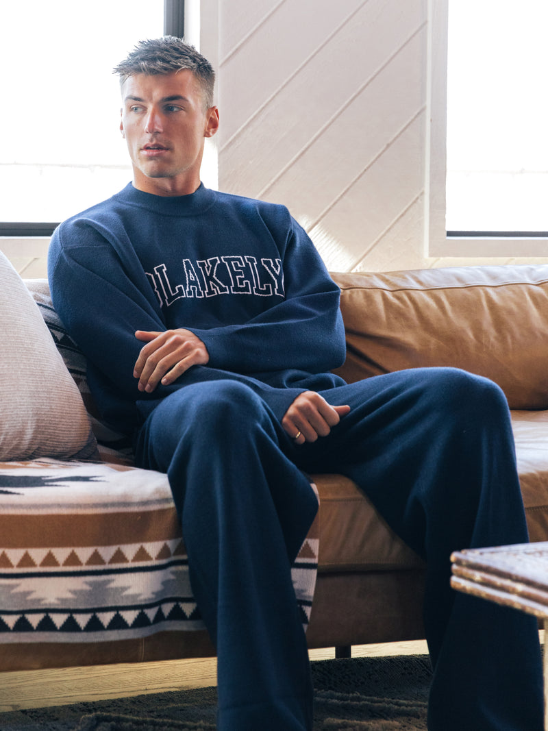 Varsity Knitted Relaxed Sweatpants - Navy