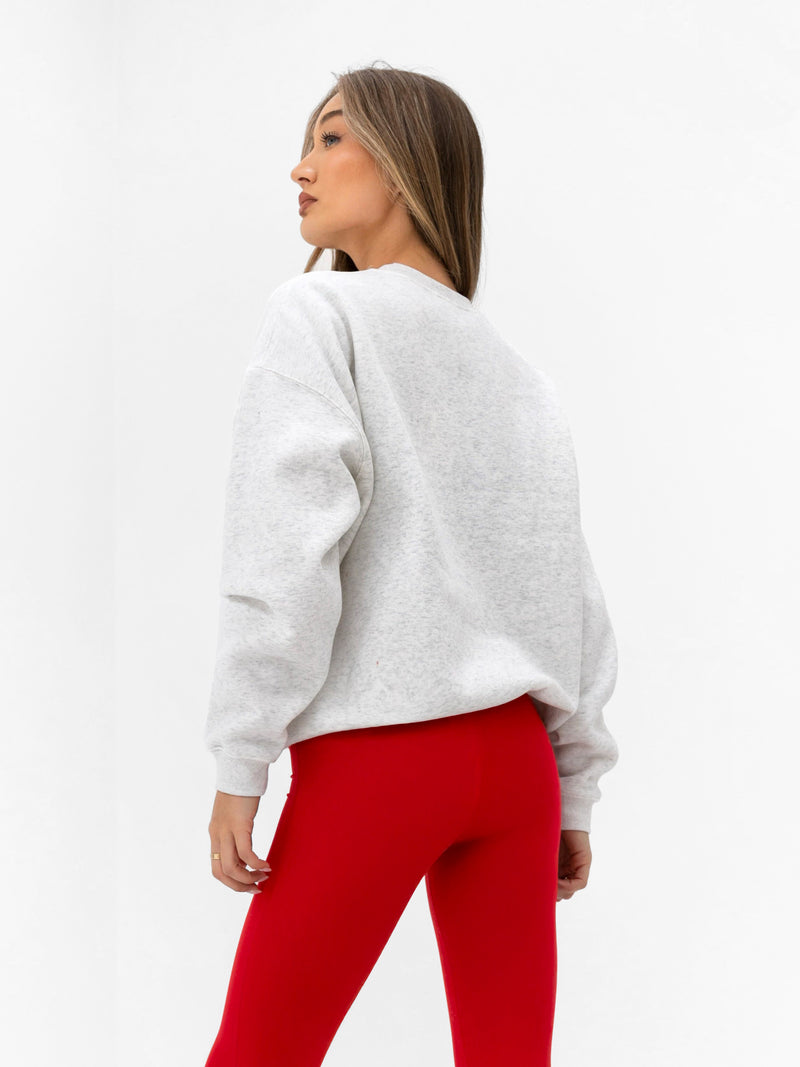 Varsity Oversized Jumper - Marl White & Chilli Red
