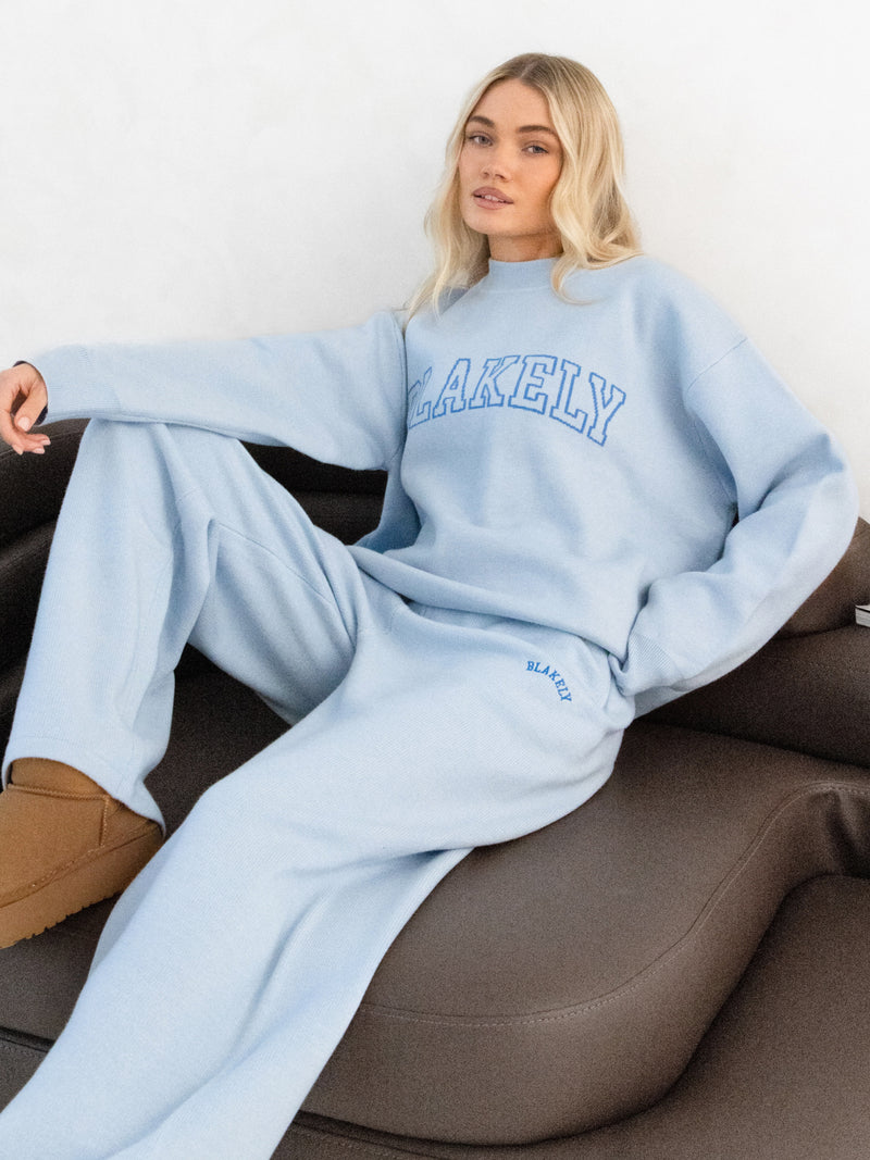 Varsity Oversized Knitted Jumper - Baby Blue