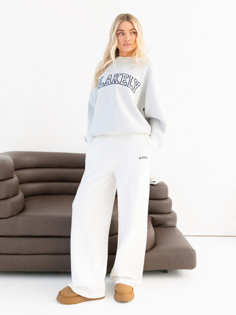 Varsity Knitted Wide Leg Sweatpants - Cream