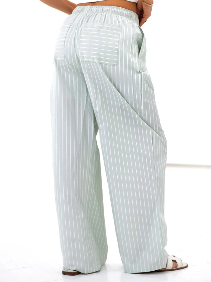 Varsity Oversized T-Shirt & Elodie Stripe Trousers Set - White & Mint Green